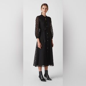 Whistles Dobby Tie Waist Midi Dress